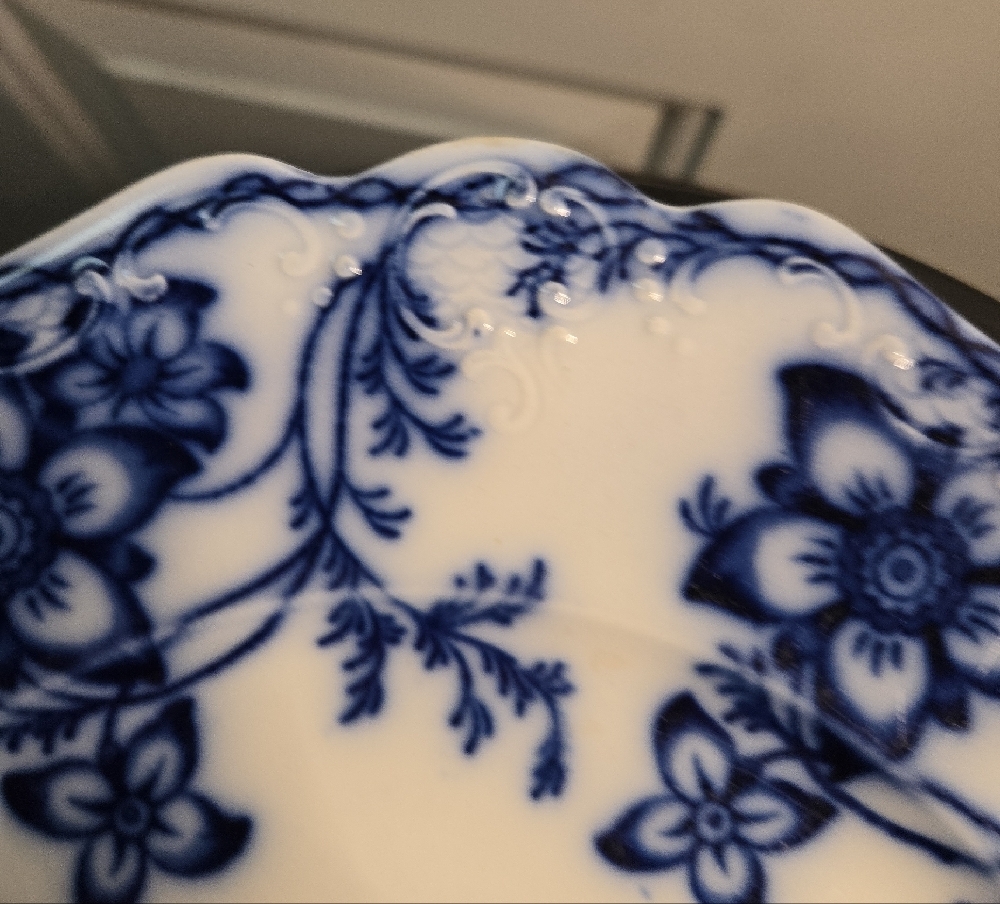 Antique Claremont England Royal Flow Blue & White Floral Semi Porcelain Plate - Picture 6 of 11